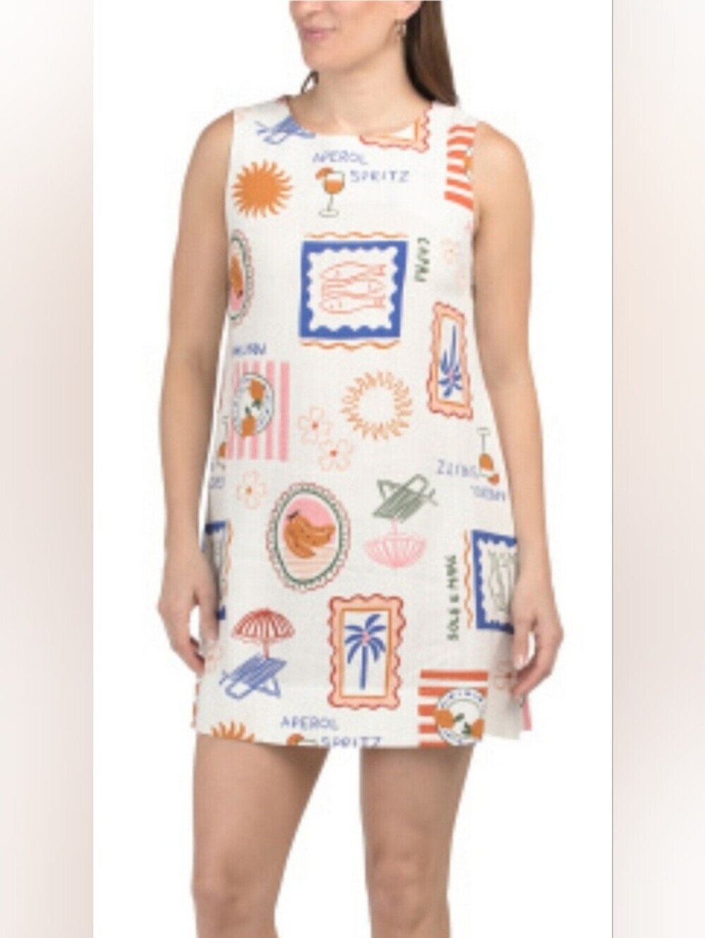 Paper Heart Viral Italian Holiday Aperol Spritz Linen Mini Dress, Size L
